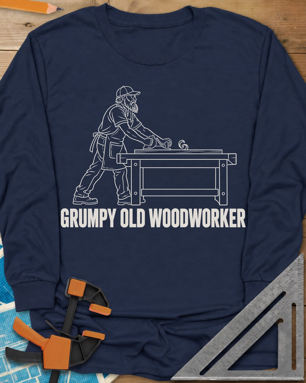 Grumpy Woodworker Long Sleeve Tee - Navy