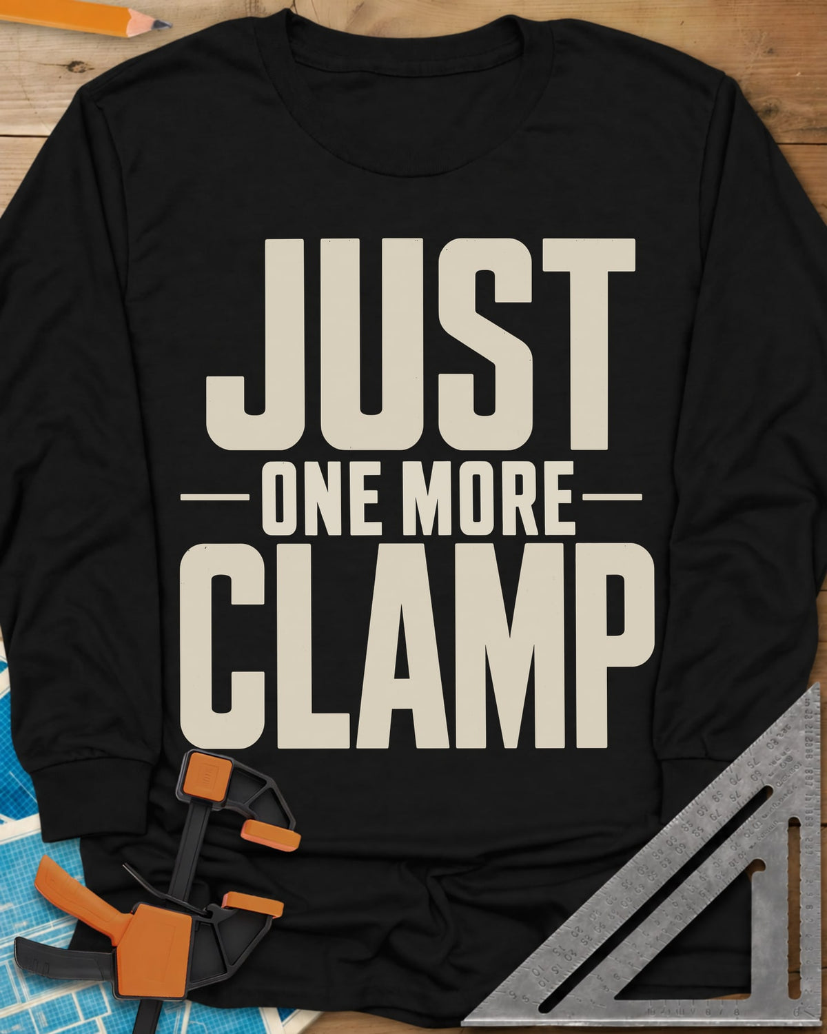 Just One More long sleeve shirt in Black, bold stacked block letters with a thin line divider