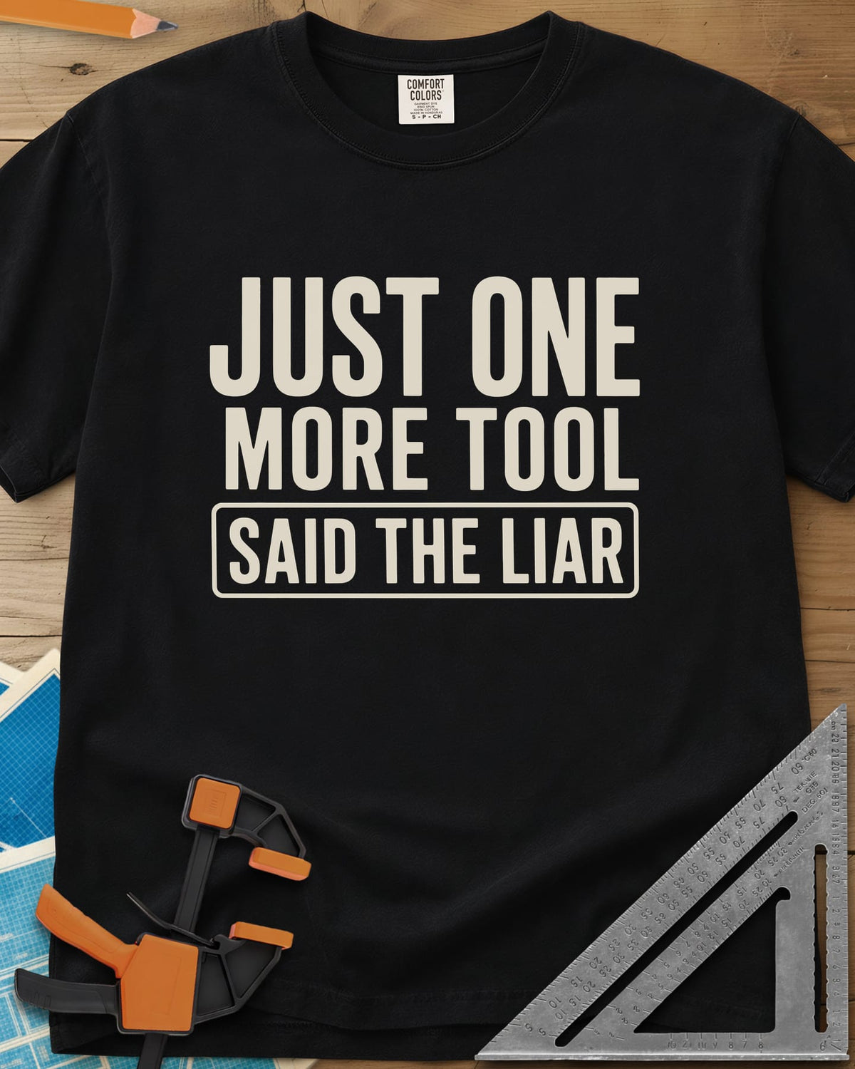 More Tools heavyweight tee in Black, bold condensed capitals with the last line in a rounded box