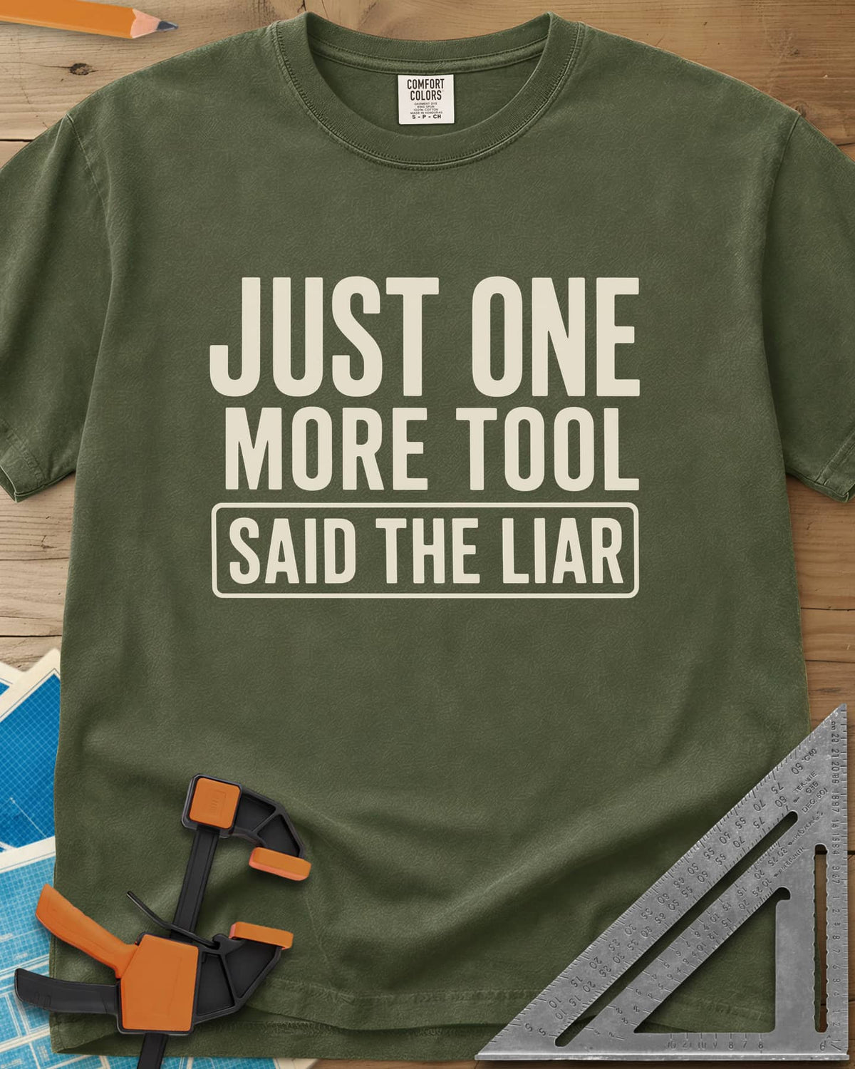 More Tools heavyweight tee in Hemp, bold condensed capitals with the last line in a rounded box