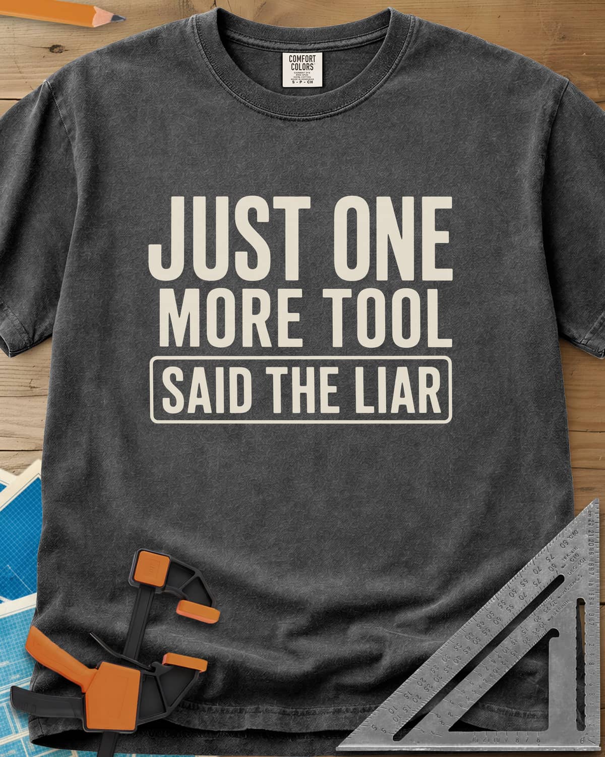 More Tools heavyweight tee in Pepper, bold condensed capitals with the last line in a rounded box