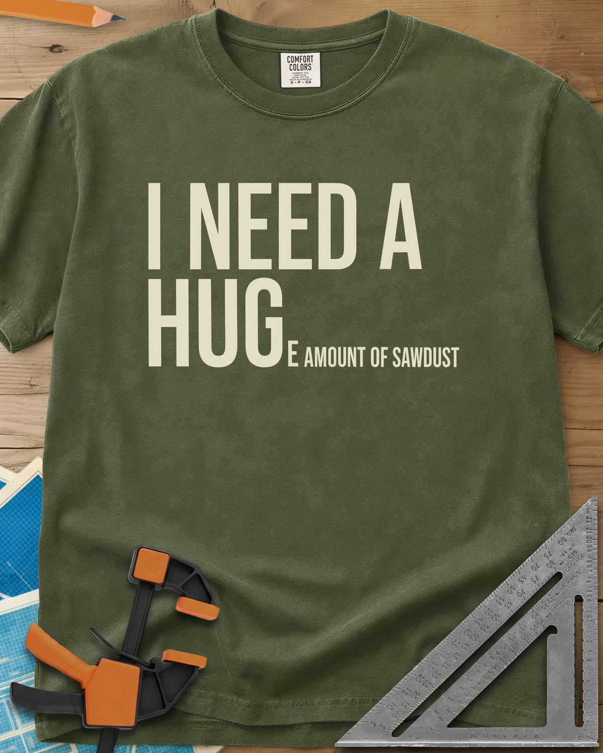 Need Sawdust heavyweight tee in Hemp, tall condensed type that shrinks partway through a word