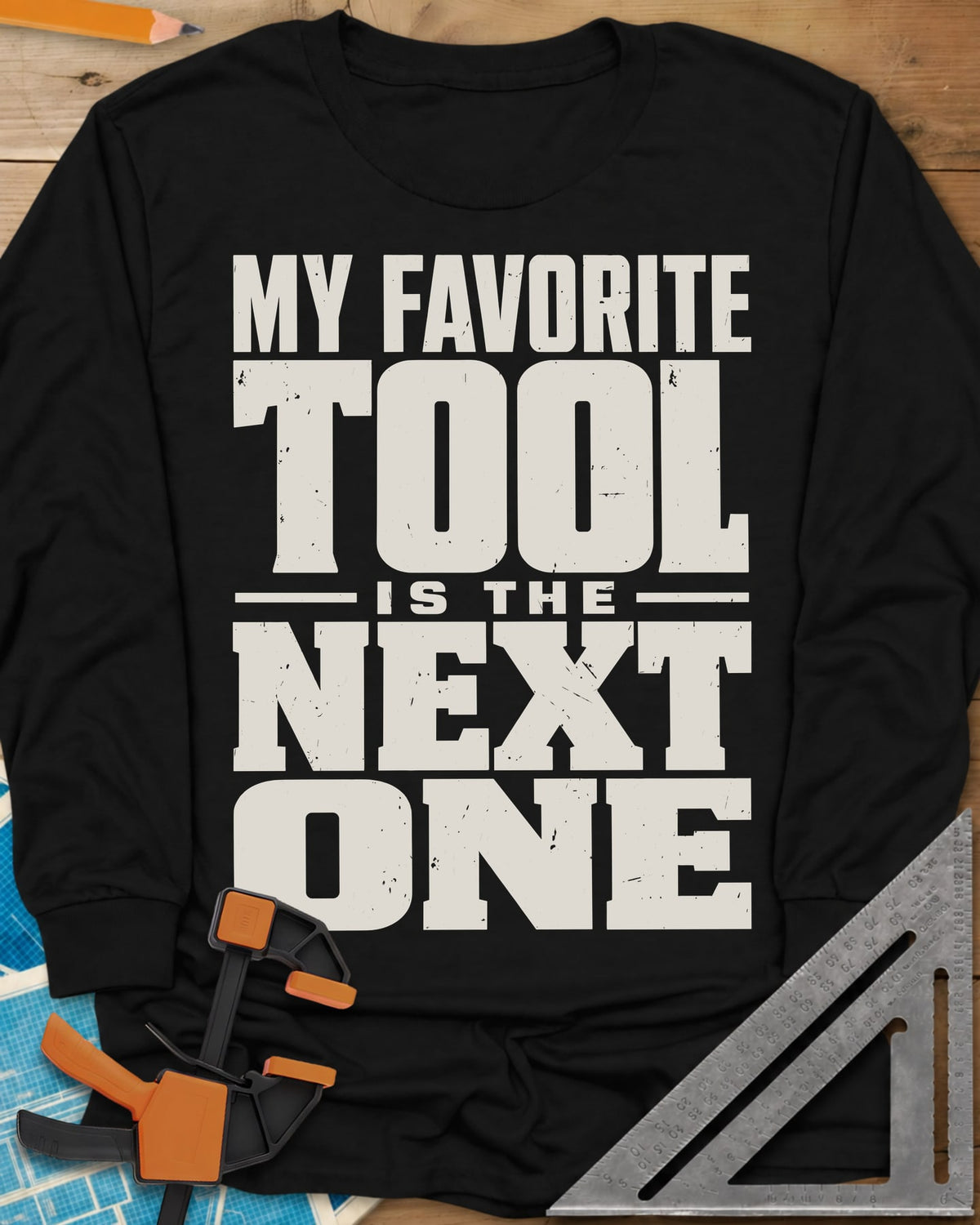 Next Tool long sleeve shirt in Black, stacked block letters with TOOL and NEXT ONE blown up large