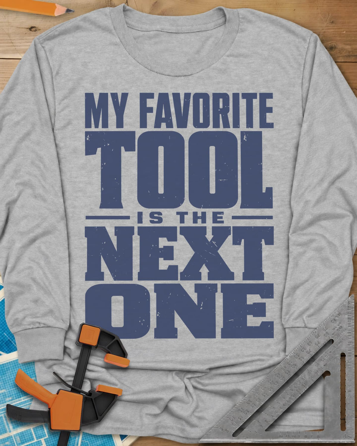 Next Tool long sleeve shirt in Sport Grey, stacked block letters with TOOL and NEXT ONE blown up large