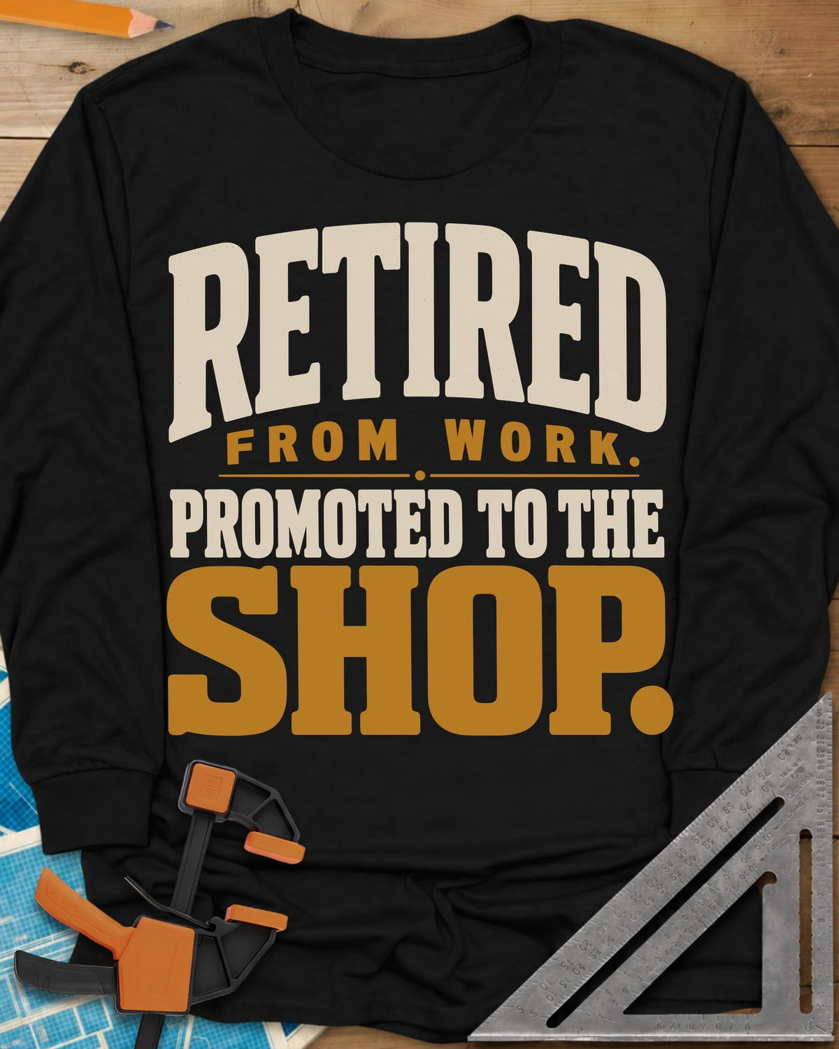 Retired Promoted long sleeve shirt in Black, chunky stacked lettering, no graphic