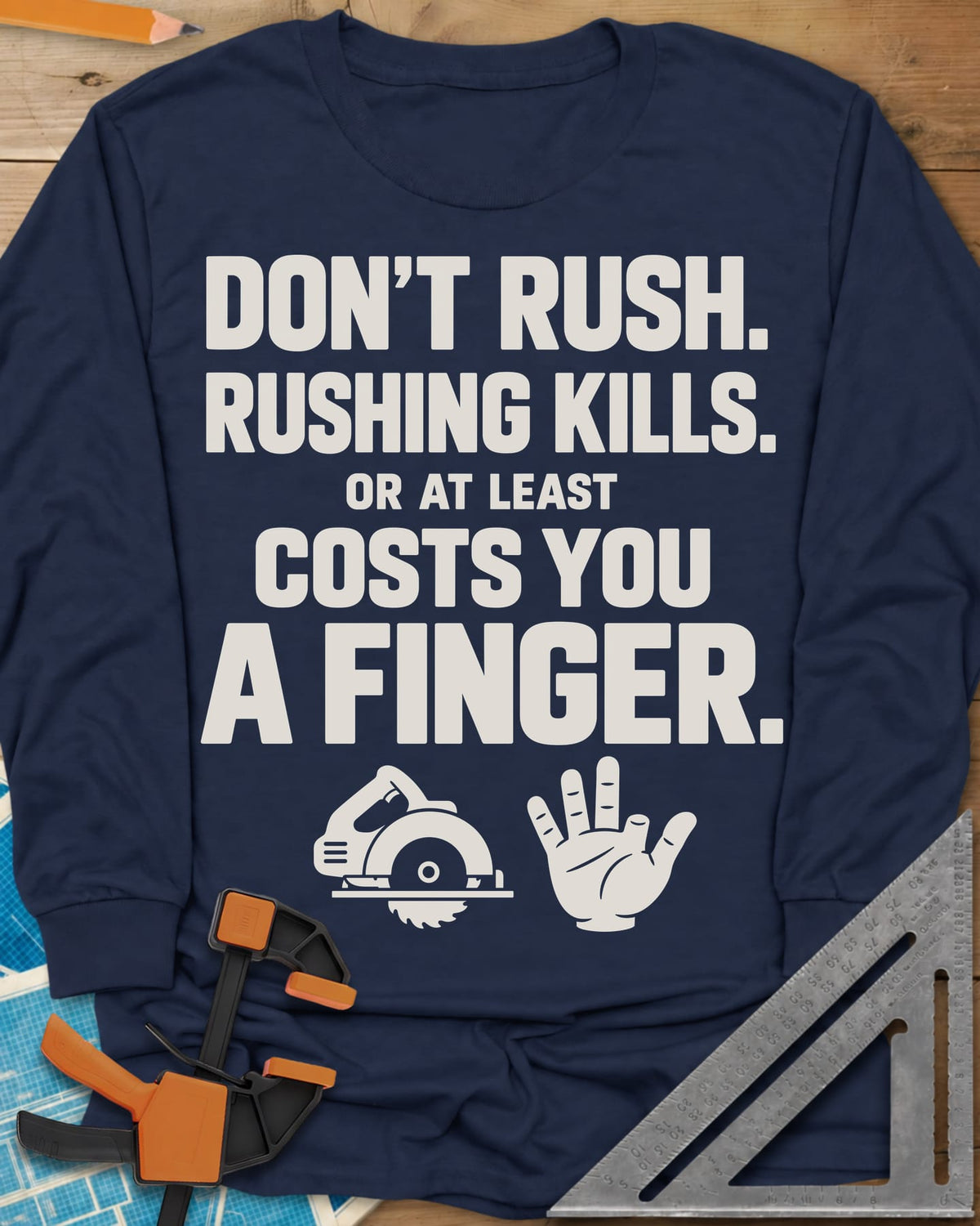 Rushing Kills Long Sleeve Tee - Navy