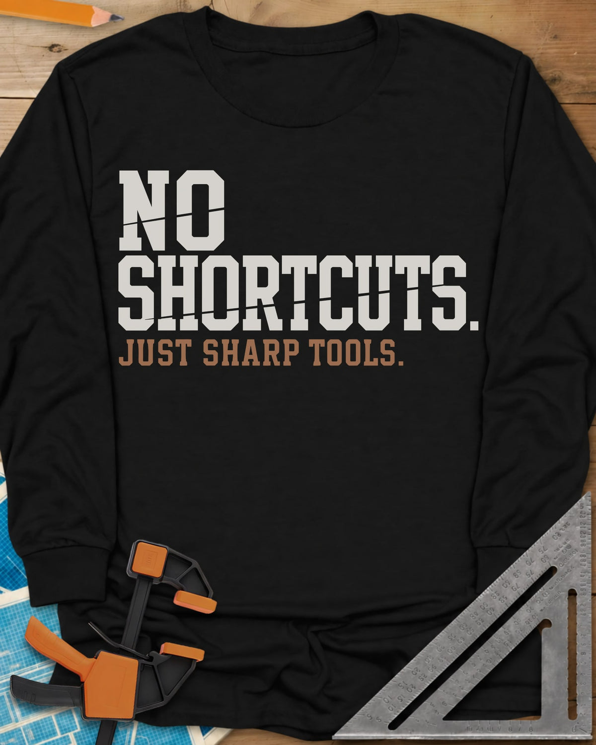 Sharp Tools long sleeve shirt in Black, bold slab letters with a thin slice cut through them