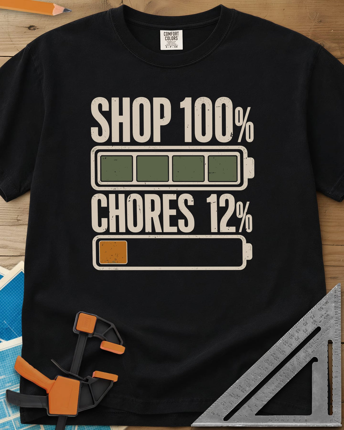 Shop 100% heavyweight tee in Black, two battery icons, one full and one nearly empty