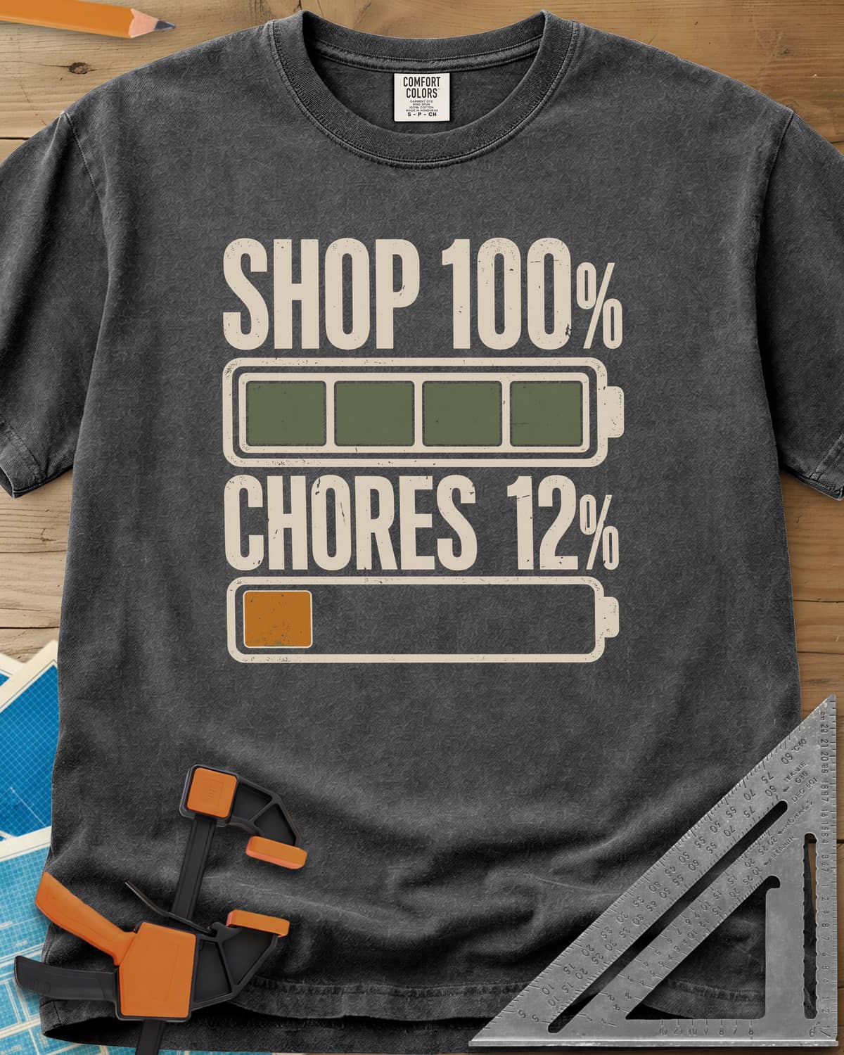 Shop 100% heavyweight tee in Pepper, two battery icons, one full and one nearly empty