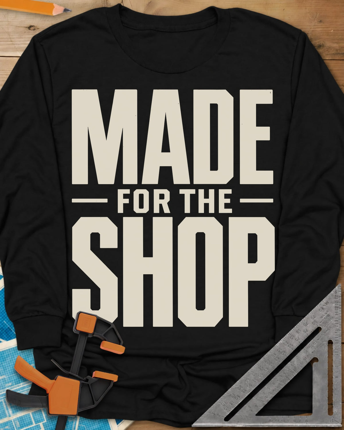 Shop Crafted long sleeve shirt in Black, bold block lettering with FOR THE set small between two rules