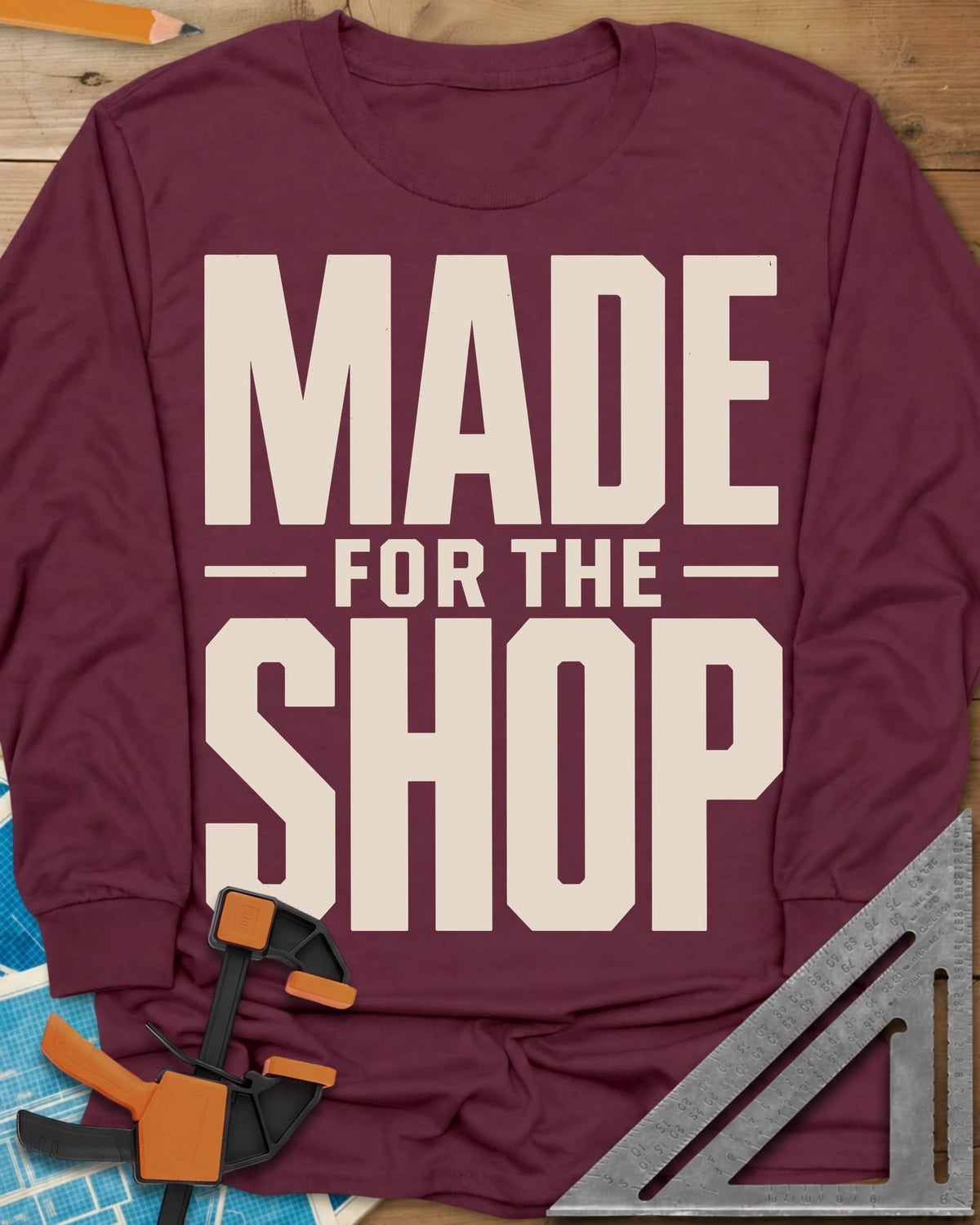 Shop Crafted long sleeve shirt in Maroon, bold block lettering with FOR THE set small between two rules