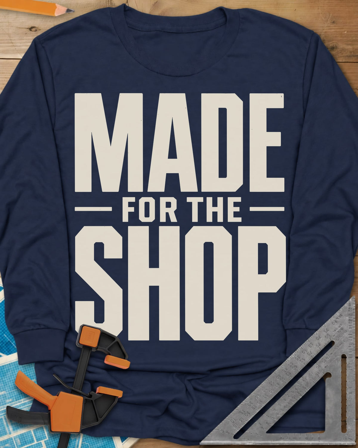 Shop Crafted long sleeve shirt in Navy, bold block lettering with FOR THE set small between two rules