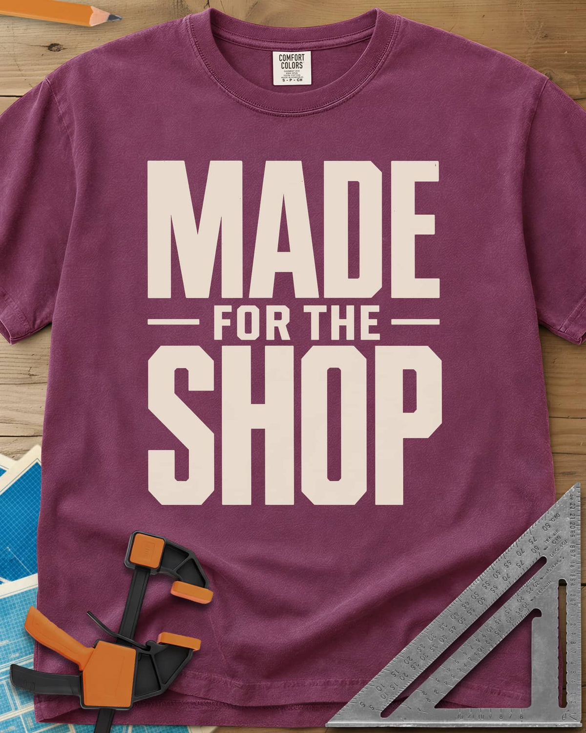 Shop Crafted heavyweight tee in Berry, bold block lettering with FOR THE set small between two rules