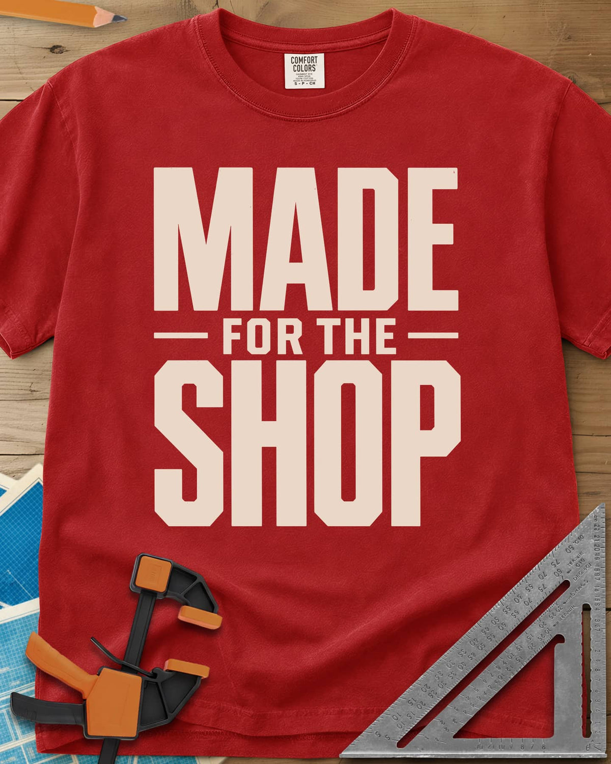Shop Crafted heavyweight tee in Red, bold block lettering with FOR THE set small between two rules