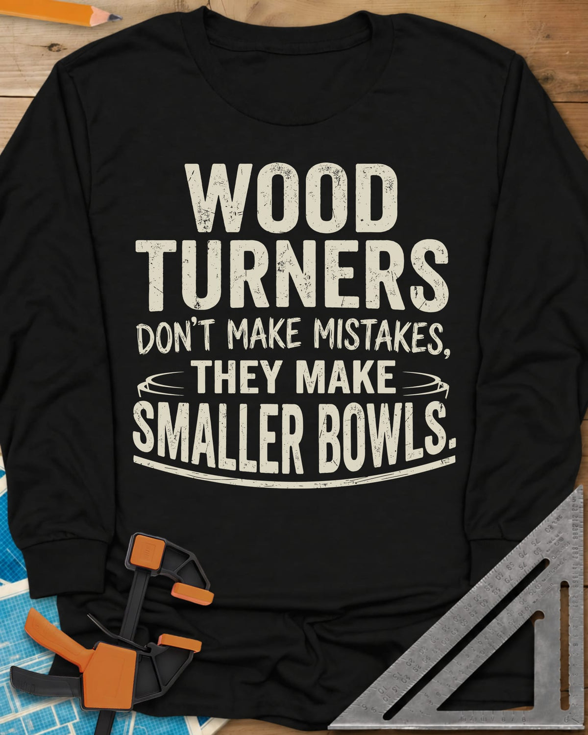 Smaller Bowls long sleeve shirt in Black, a simple bowl outline curving around the last lines of text