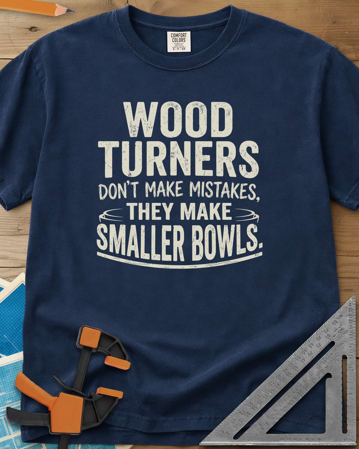 Smaller Bowls heavyweight tee in Navy, a simple bowl outline curving around the last lines of text