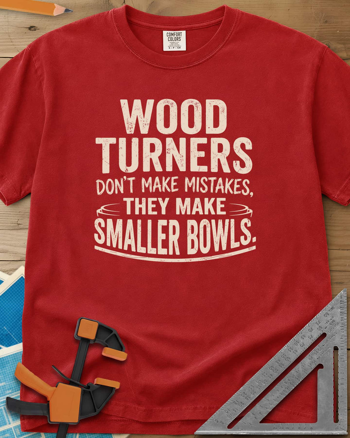 Smaller Bowls heavyweight tee in Red, a simple bowl outline curving around the last lines of text