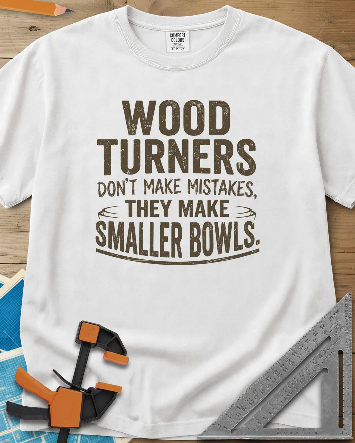 Smaller Bowls heavyweight tee in White, a simple bowl outline curving around the last lines of text