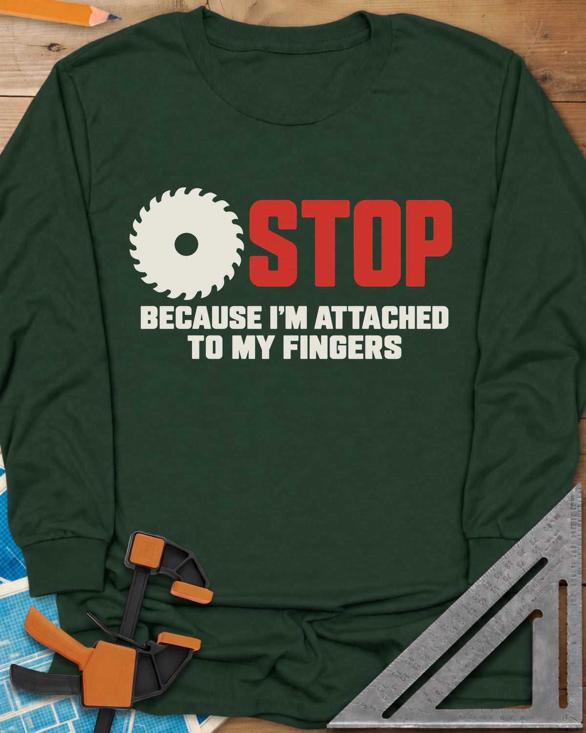 Stop Saw Long Sleeve Tee - Forest Green