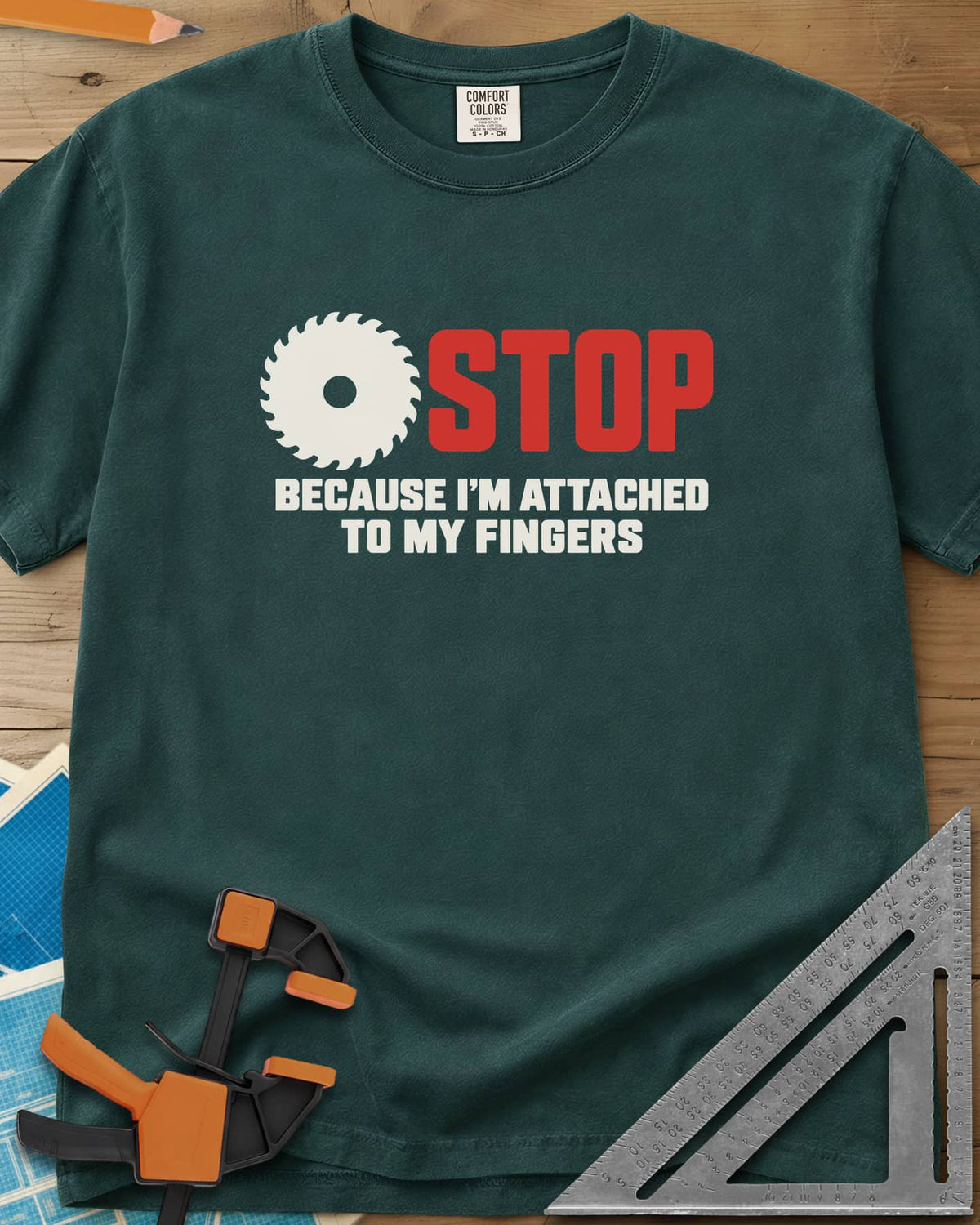 Stop Saw - Premium Heavyweight Tee - Blue Spruce