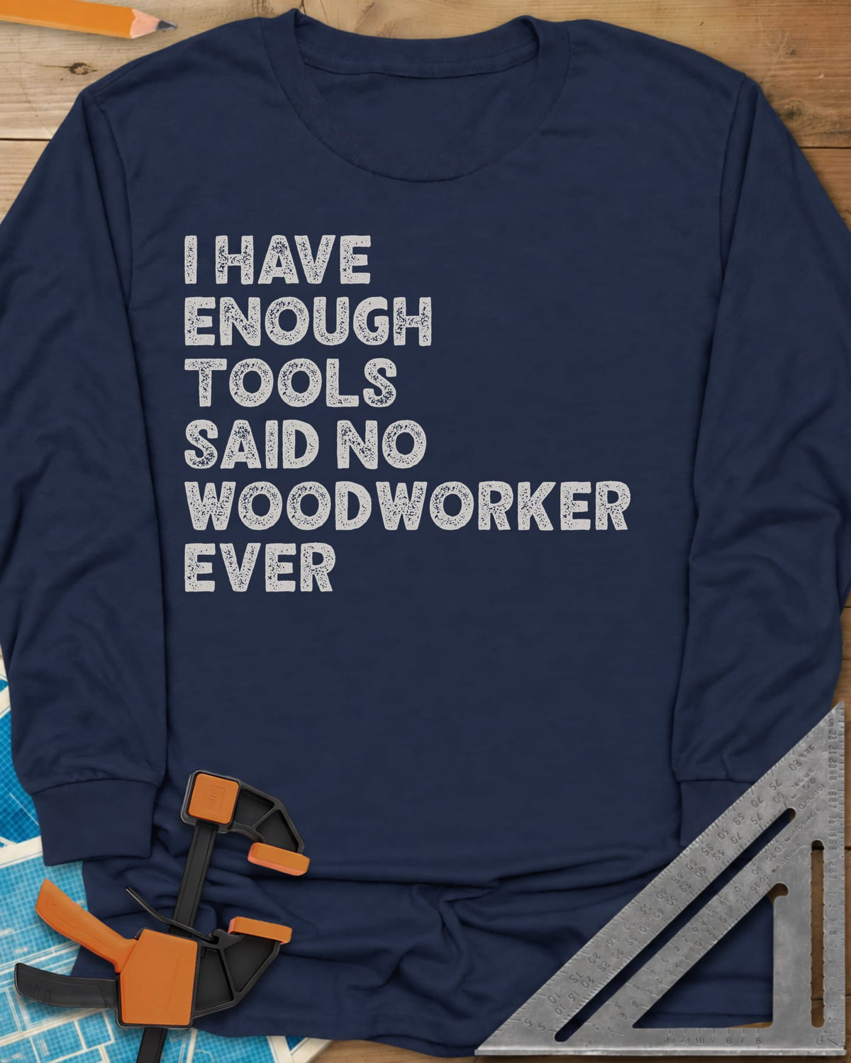 Tool Addiction long sleeve shirt in Navy, stacked chunky distressed lettering, text only