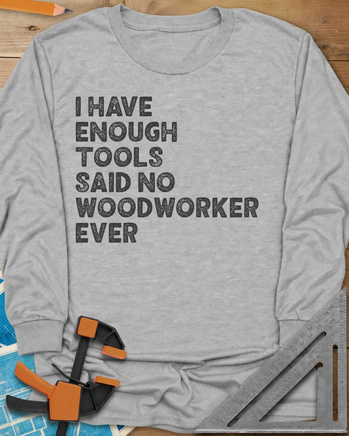 Tool Addiction long sleeve shirt in Sport Grey, stacked chunky distressed lettering, text only