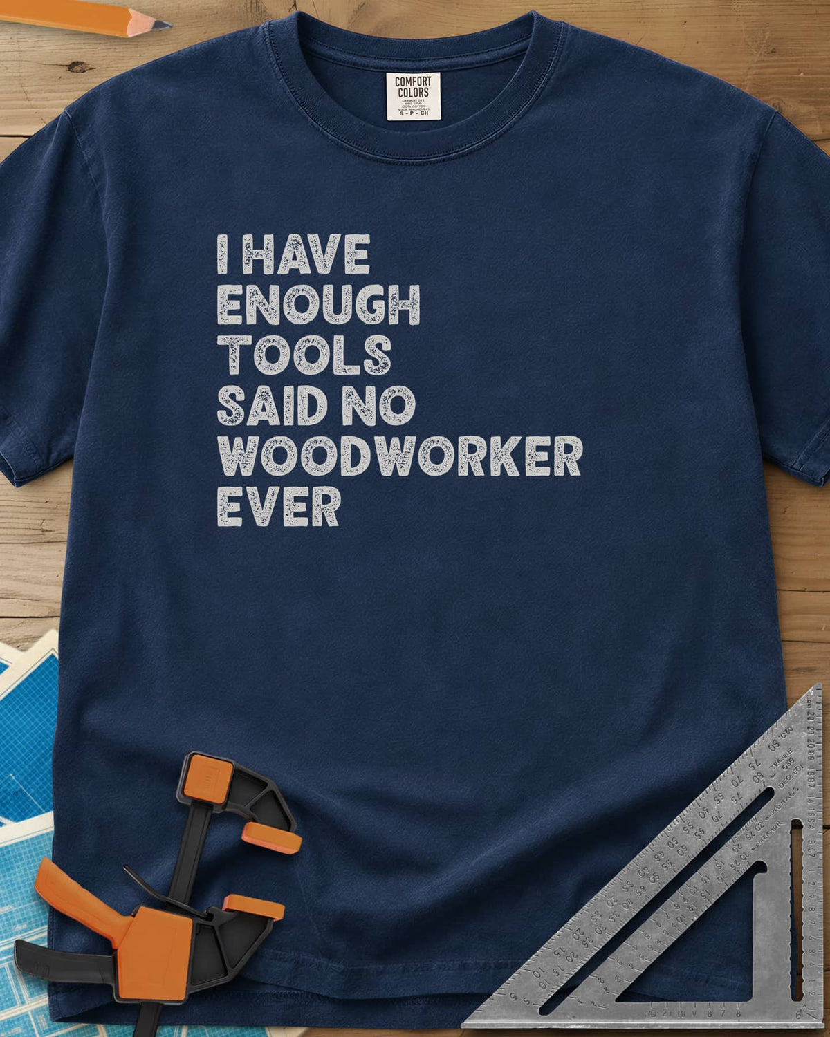 Tool Addiction heavyweight tee in Navy, stacked chunky distressed lettering, text only
