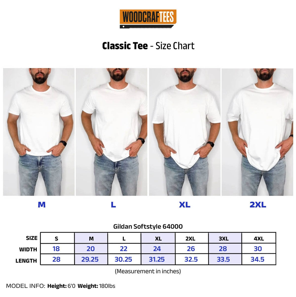 Classic Tee size chart