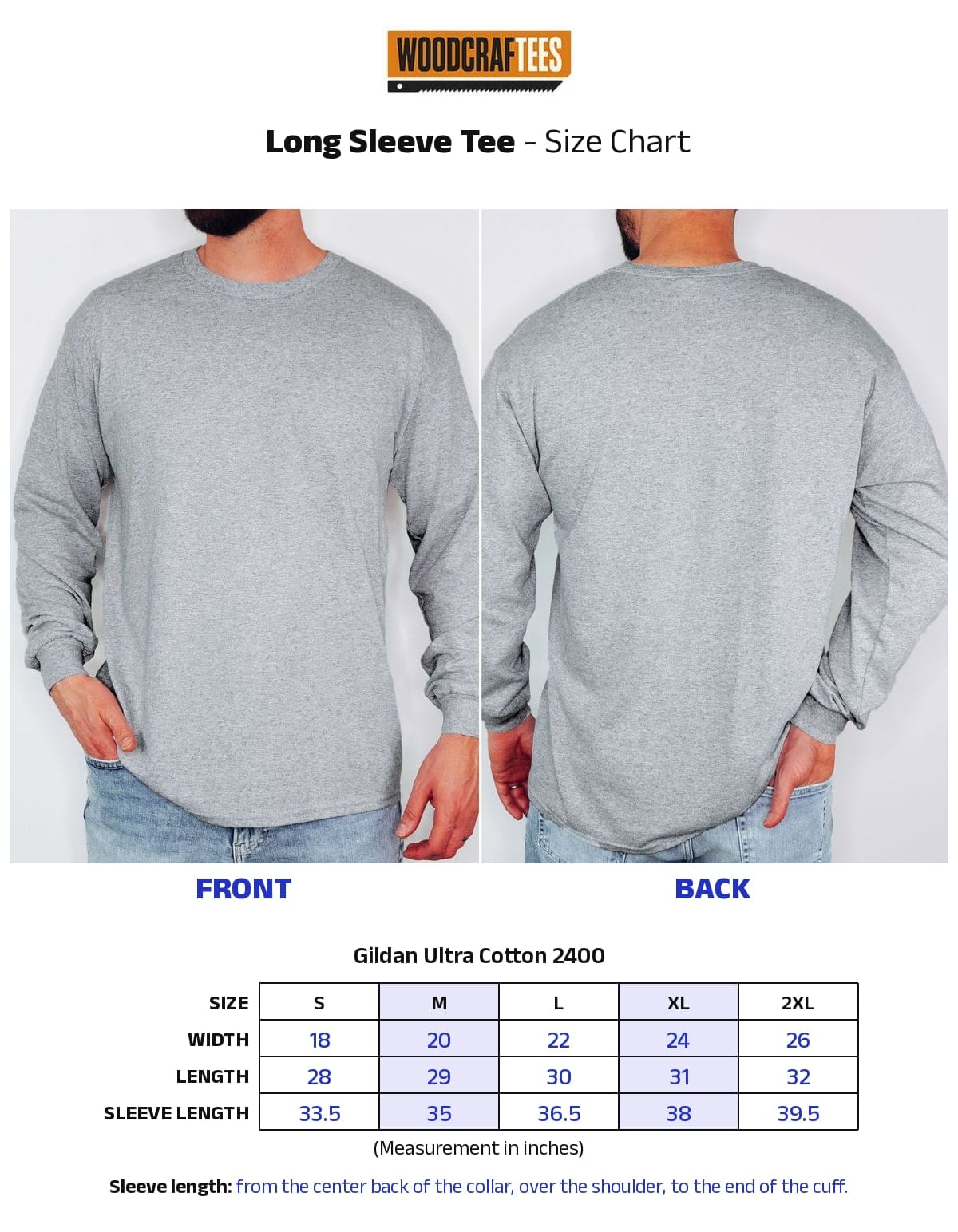 Long Sleeve Tee size chart